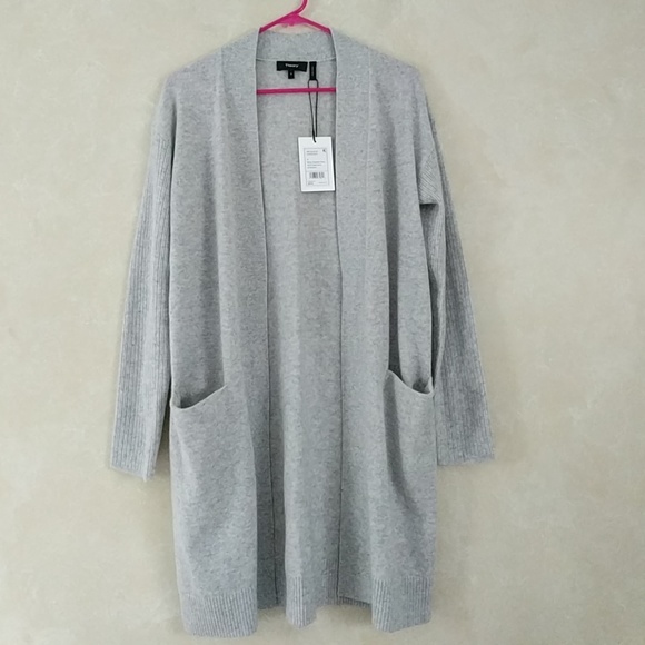Theory Sweaters - Theory Rib Sleeve 100% Cashmere Cardigan Gray